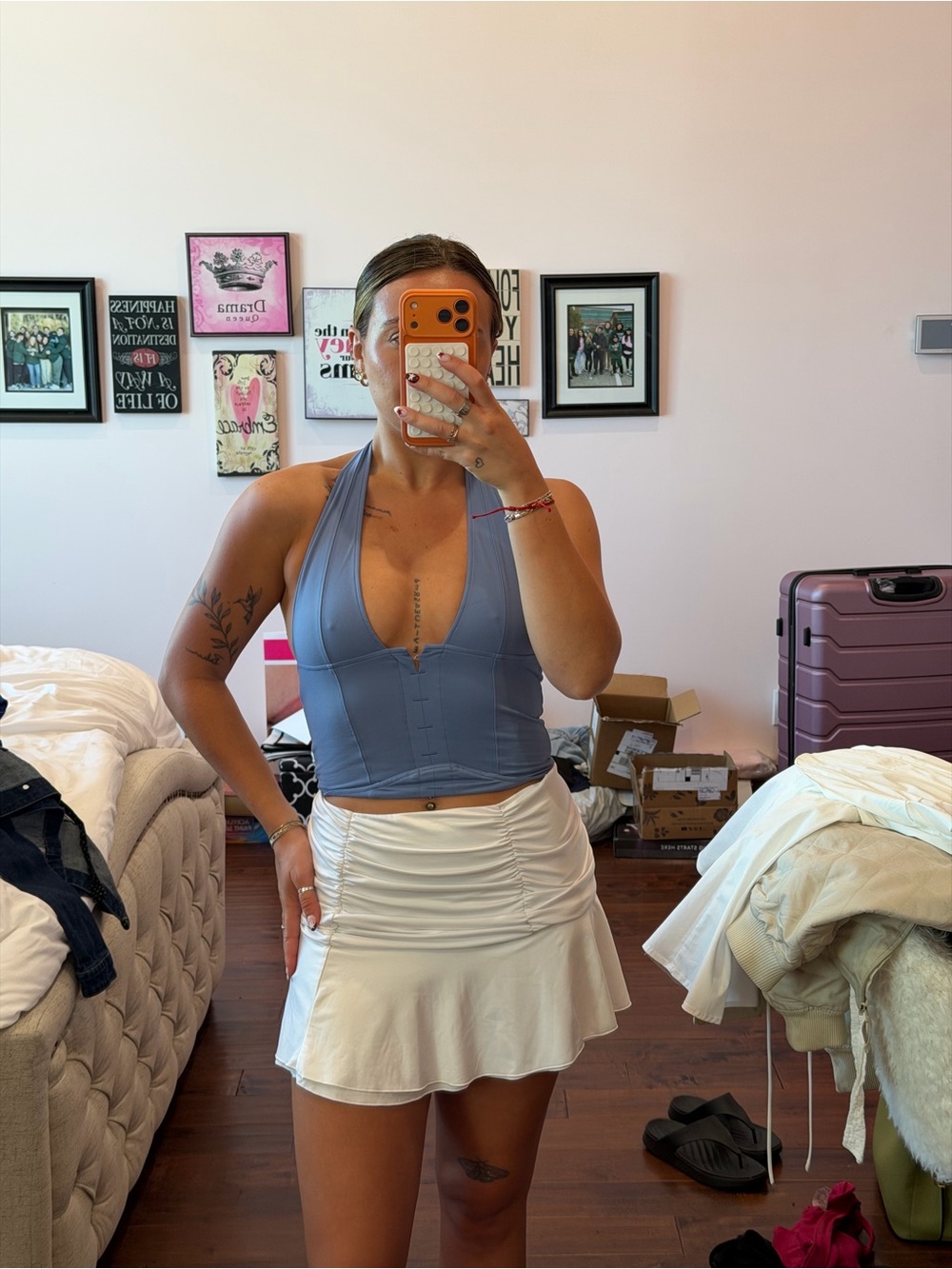 ReoRia Dusty Blue Halter Crop Top